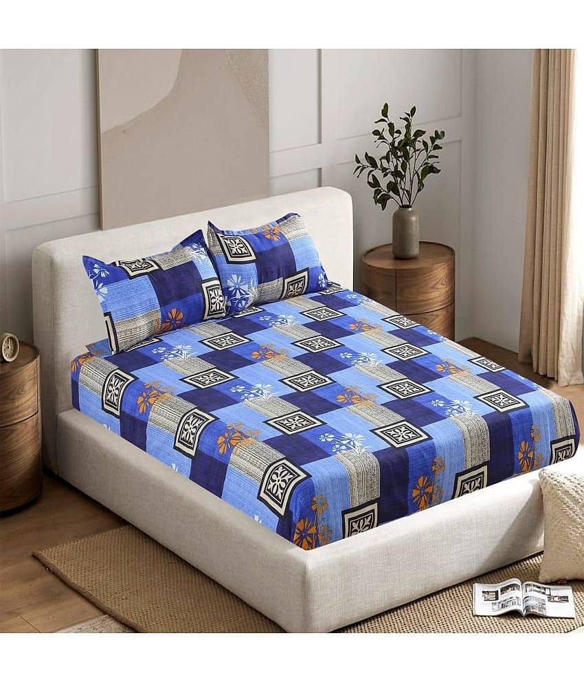 Valtellina Poly Cotton 1 Double Bedsheet with 2 Pillow Covers ( Blue )