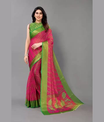 Sitnjali Lifestyle Brasso Printed Saree With Unstitched Blouse Piece ( Pink )