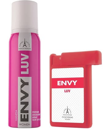 Envy Luv Deodorant Spray for Women 120ml & Luv Pocket Perfume 18ml (Pack of 2)