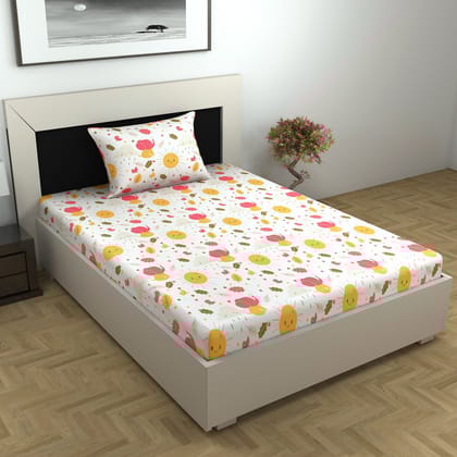 Cream White Kids Pattern Bedsheet For Single Bed-Single / Cream White / SS-7007-SB