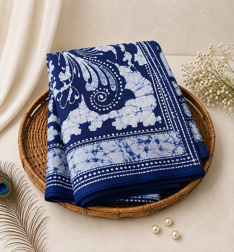 Handcrafted Batik Print Muslin Silk Saree