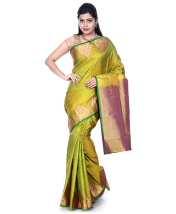 Olive Green Kanchipuram Silk Saree with Anna Pakshi Motifs