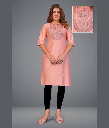 Hetsa Women Chanderi Embroidered A-line Kurti ( Pink )