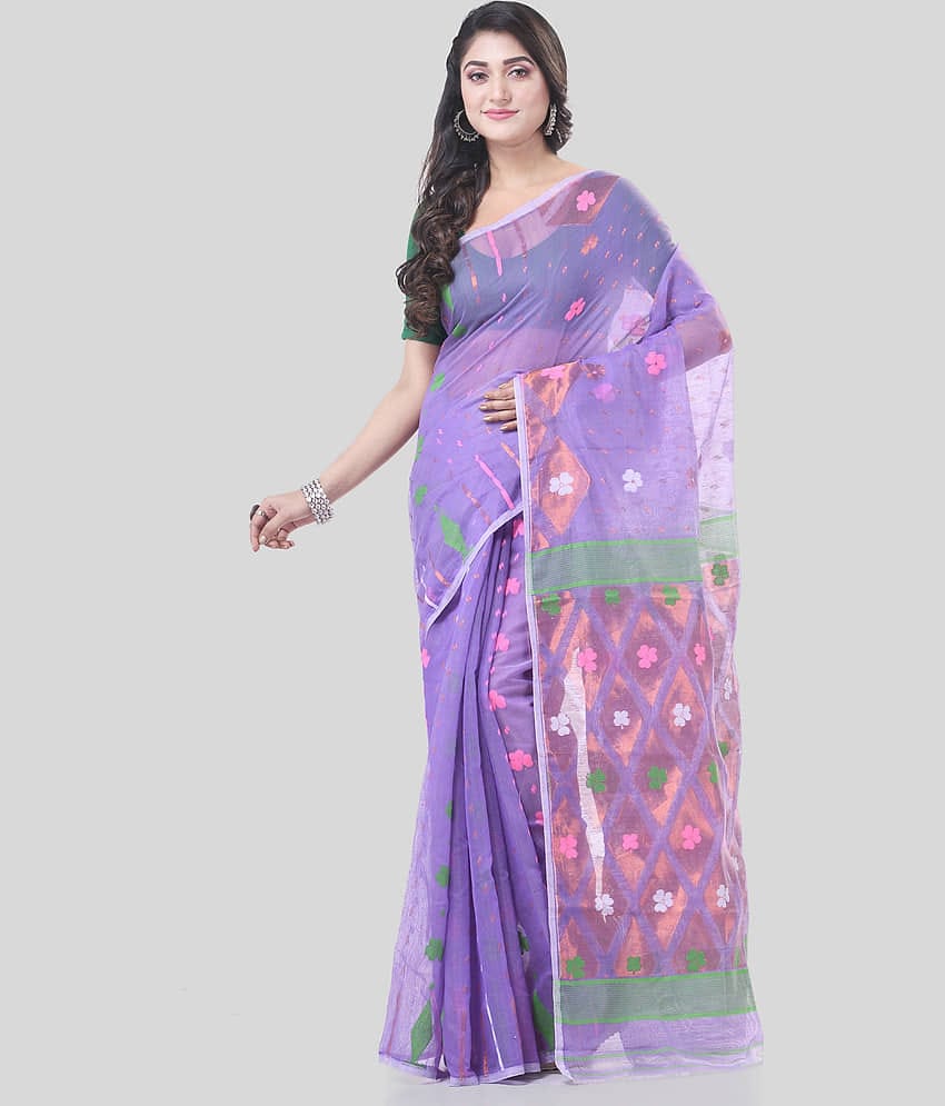 Desh Bidesh Cotton Self Design Saree Without Blouse Piece ( Lavender )