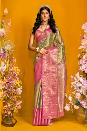 Lime Green Dual Tone Woven Kanjivaram Silk Saree