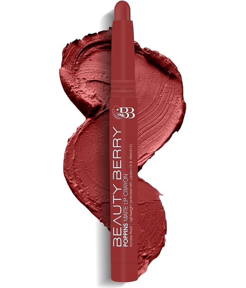 Beauty Berry Poppins Matte Lip Crayon Lipstick for Women 3g, Red Aurora (Shade - 05)
