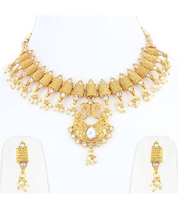 Silver Shine Alloy Golden Choker Traditional Gold Plated Necklaces Set