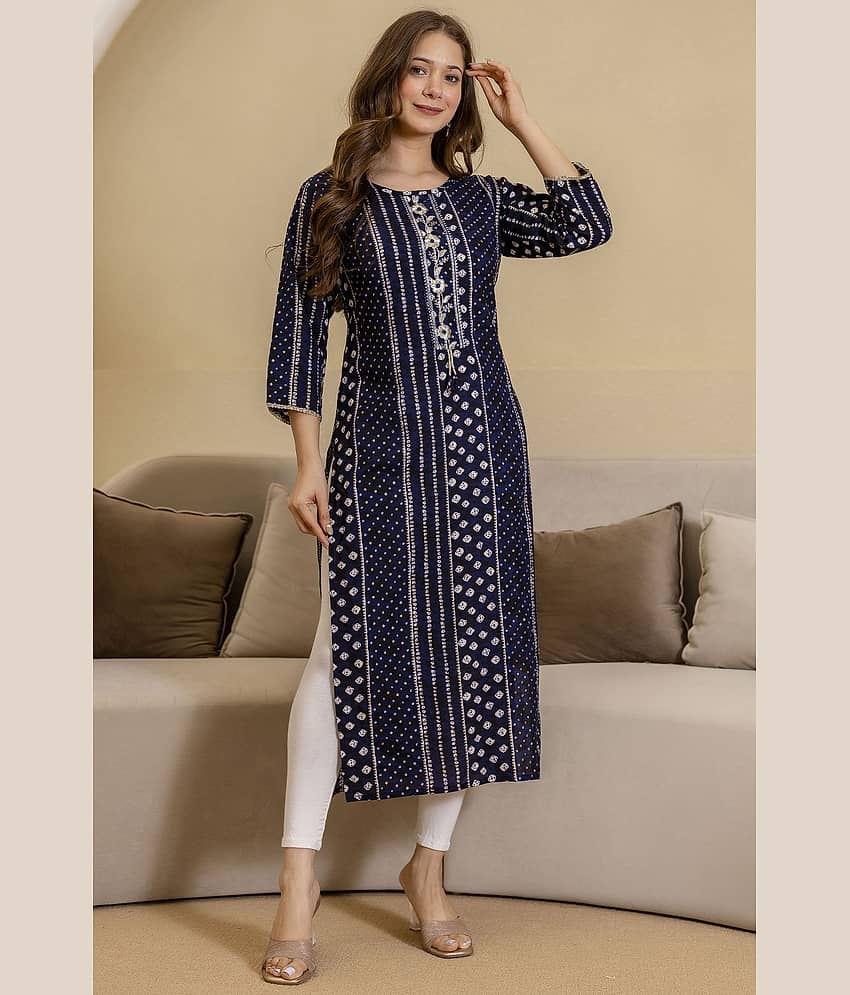 Kapadia Women Cotton Embroidered Straight Kurti ( Dark Blue )