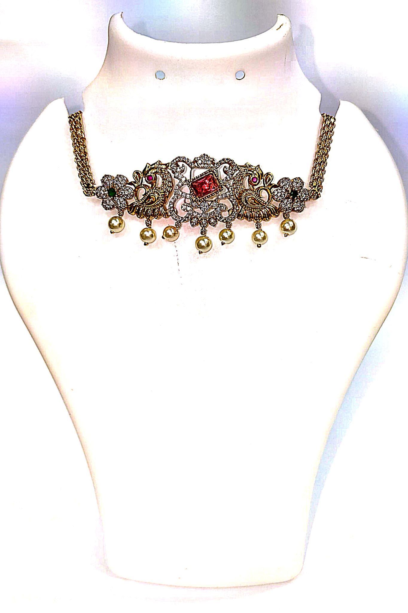 Bridal Gold Plated Traditional Indian Necklace Set with Pearls and Stones