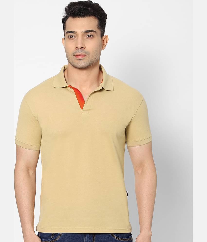 HJ HASASI Pack of 1 Cotton Blend Slim Fit Solid Half Sleeves Men's Polo T Shirt ( Beige )