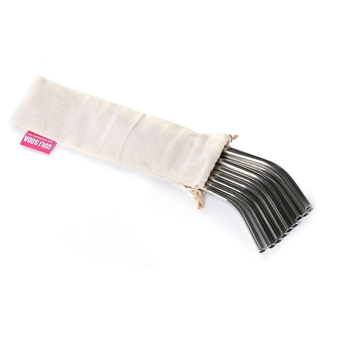 Goli Soda Reusable Stainless Steel Bent Straws With Pouch ( Pack of 10 )