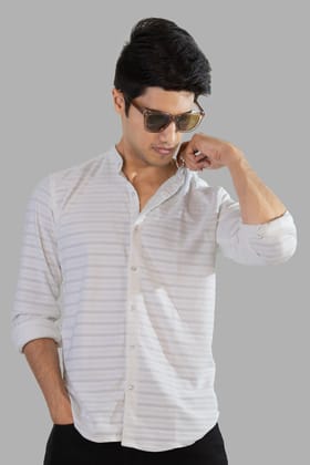 Weave Line Mandarin Collar Shirt - White-S