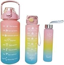 KKK Retailers Unbreakable Silicone Water Bottle | Motivational Water Gallon with Time Marker | Large Capacity 2000ML, 900ML, 300ML | Leakproof BPA Free Fitness Sports Water Bottle (Multicolor