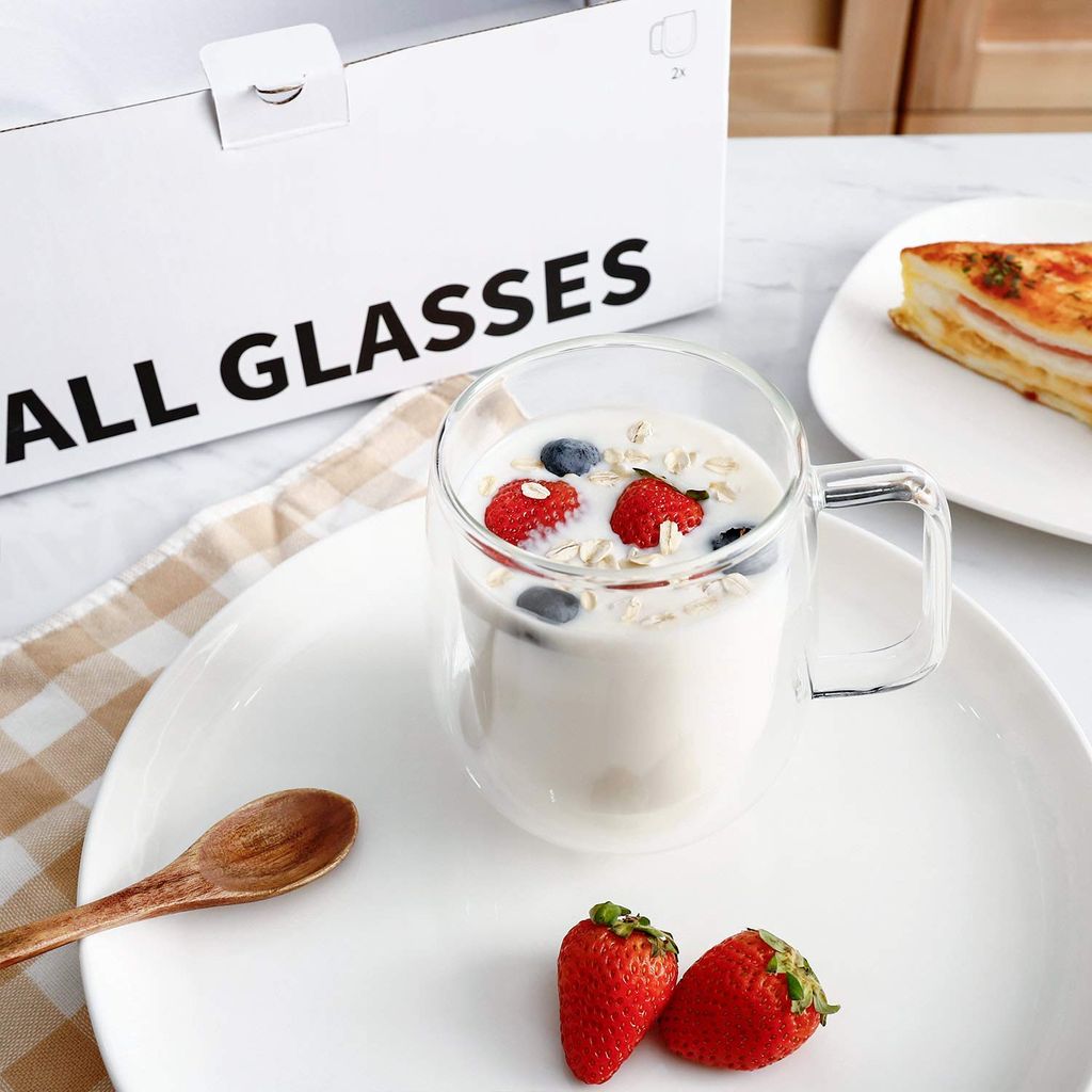 Femora Double Wall Crystal Glass Tea Cup Coffee Mug - 290 ML, Set of 2