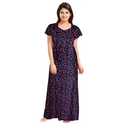 Women's Cotton Printed Maxi Nighty Size L (Purple)