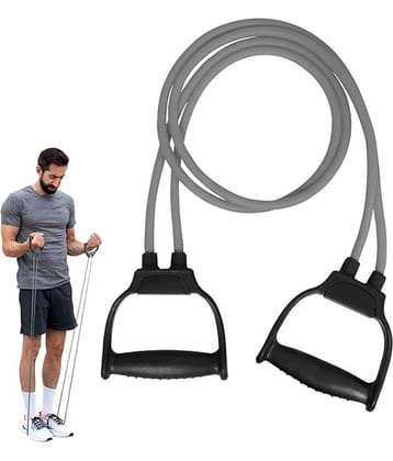 Double Toning Resistance Tube Pull Rope Elastic Rubber Exercise Band for Stretching, Workout, Home Gym and Toning with Heavy Quality D Shaped Handles, Pack of 1