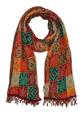 Rajasthani Bandhej Chinon Silk Dupatta for Women | Jaipuri Bandhani Tie Dye Chunni | Soft Lightweight Ethnic Stole for Kurti Lehenga Traditional Outfit