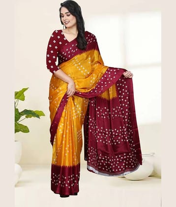 JIHANA FAB Chiffon Printed Bandhani Sarees With Unstitched Blouse Piece ( Yellow )