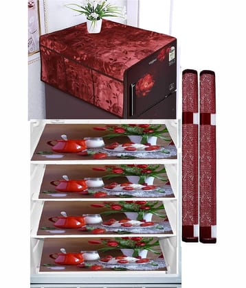 Revexo PVC Floral Printed Fridge Mat & Cover ( 40 30 ) Pack of 7 - Multicolor