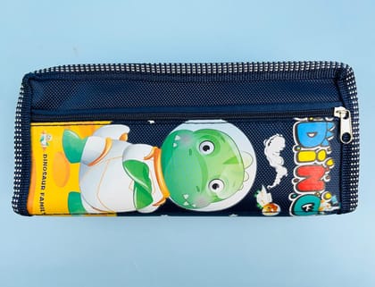 Dino Theme Pencil Pouch for Girls/Boys Multipurpose Pouch for Kids Art Canvas Pencil Box-Dark Blue