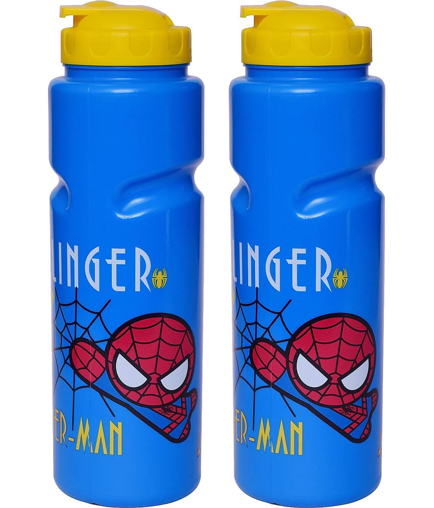 Gluman Disney Spiderman Cartoon Character Printed Plastic Spout Water Bottle for Boys I Leak Proof, 100% Food Grade| BPA Free | Recyclable/Reusable | Spout Lid 700ml (Pack of 2)
