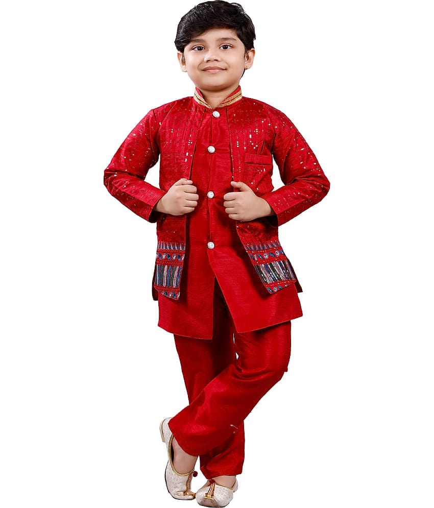 s muktar garments Boys Cotton Blend Sequined - Pattern Kurta Pant Set ( Navy Blue , Pack of 1 )