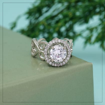 Silver Color American Diamond Finger Ring (ADR588SLV)-Ring_Size_Adjustabl / Silver / Brass With Good Quality Silver Plated
