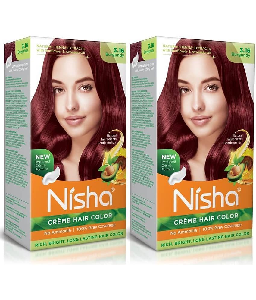 Nisha Creme Hair Color 3.16 Burgundy 120g Pack of 2, Permanent Hair Colour for Women Men, No Ammonia, 100% Grey Coverage