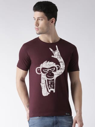 Young Trendz Bio-Wash Cotton Half Sleeve MONKEY Graphic Printed MAROON T-Shirt-MAROON / Medium / 100% Bio Wash Cotton