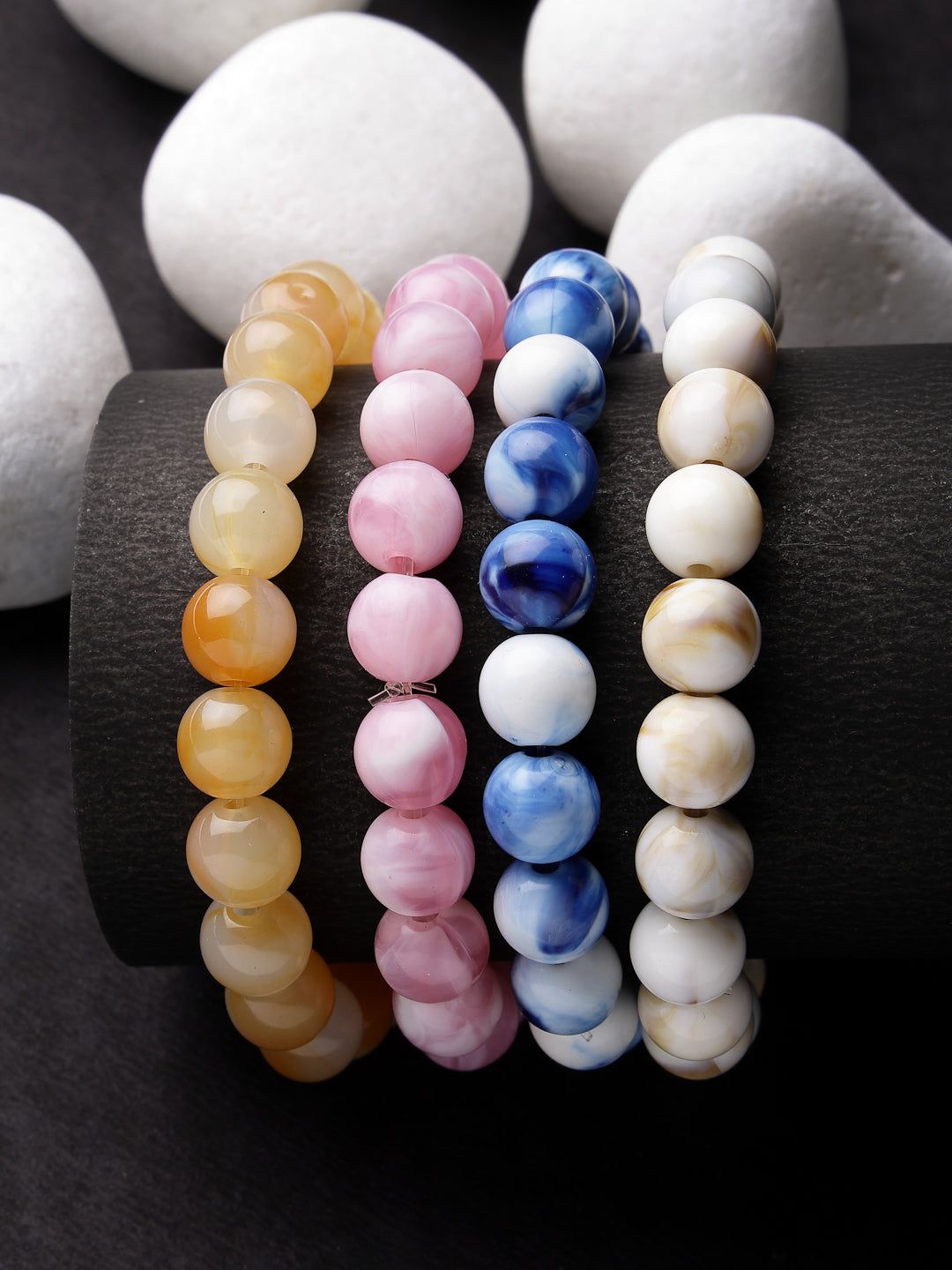 NVR Unisex Set Of 4 Artificial Beads-Beaded Elasticated Bracelet-Onesize / Multi / Fabric