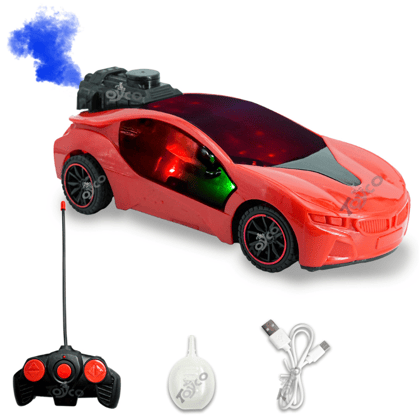 TOYCO Famous Car Remote Control1:22 Scale High-Speed RC Car with LED Spray Smoke, USB Rechargeable Battery & 2.4GHz Remote - Racing Toy for Kids 4+ (RED)