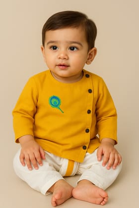 Peacock Bliss Ochre Baby Dhoti Kurta Set-0-3 months