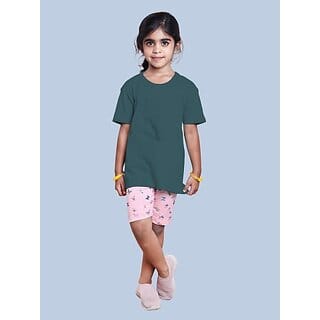 Radprix Girls Solid Pure Cotton T Shirt (Green, Pack Of 1)