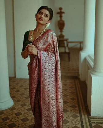 Red Zari Woven Pure Silk Kanjivaram Saree