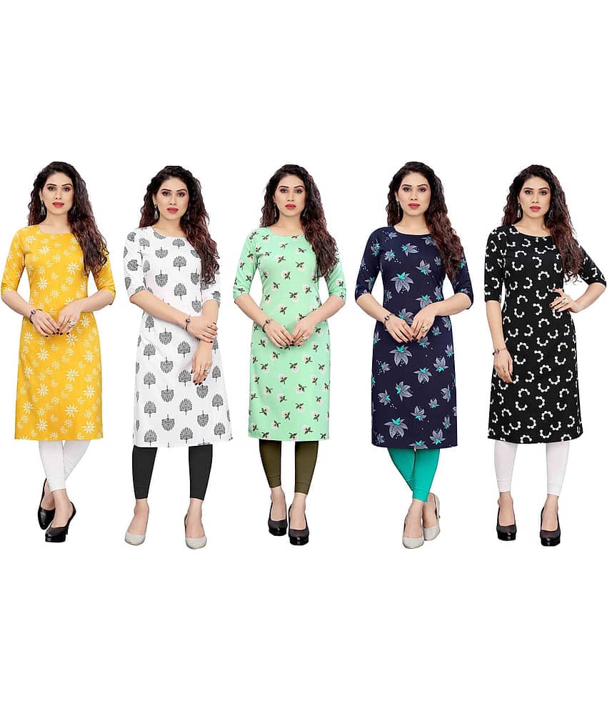 KETAKI FASHION Crepe Printed Straight Women's Kurti - Multicolor1 ( Pack of 5 )