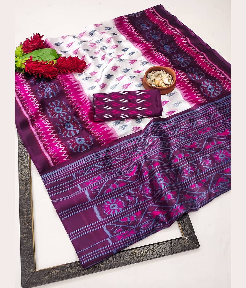 Kanooda Prints Art Silk Printed Saree With Unstitched Blouse Piece ( Purple )