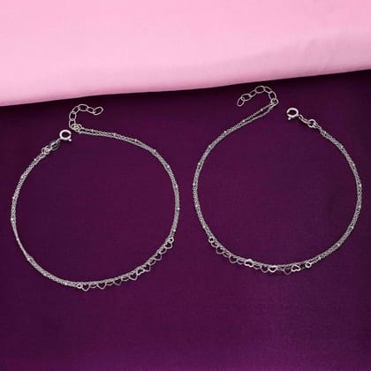 Sterling Silver Heart Layered Anklet-None / Silver