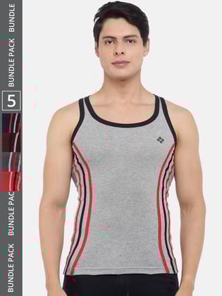 Men's Assorted Pack of 5 Solid Combed Cotton Racerback Styled Gym Vest