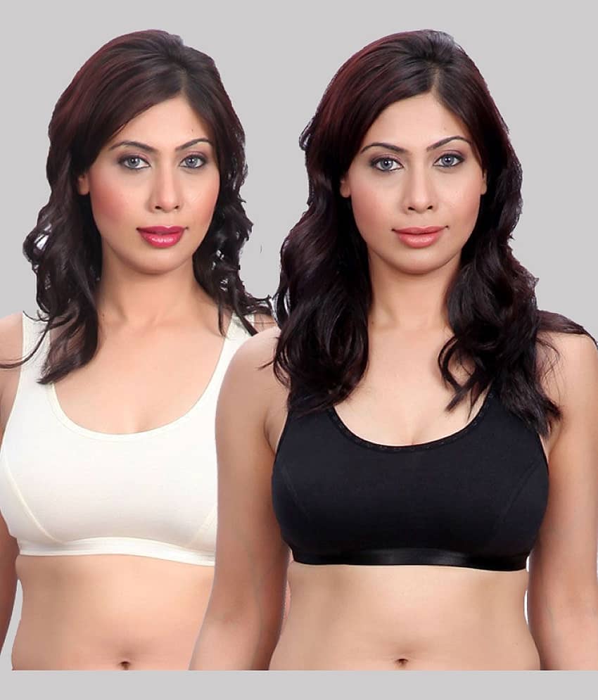 Kiran Enterprises White Cotton Non Padded Women's Sports Bra ( Pack of 2 )