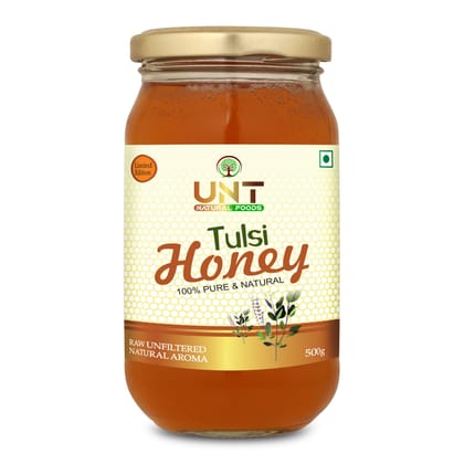Pure Tulsi Honey | 100% Natural, Raw & Unprocessed | Boosts Immunity, Soothes Throat & Aids Digestion | Ayurvedic Herbal Honey – 500g