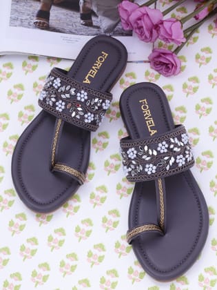 FORVELA Women Aabhushan Flat Sandal-GREY / 4 UK / 37 EURO