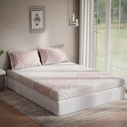 DDECOR - Sigma Collection 100% Cotton Ethnic Pattern 136TC Queen Bedsheet |224 CM X 254 CM| Pink