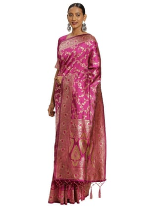 Generic Women's Banarasi Silk Saree (Pink, 5-6 Mtr)