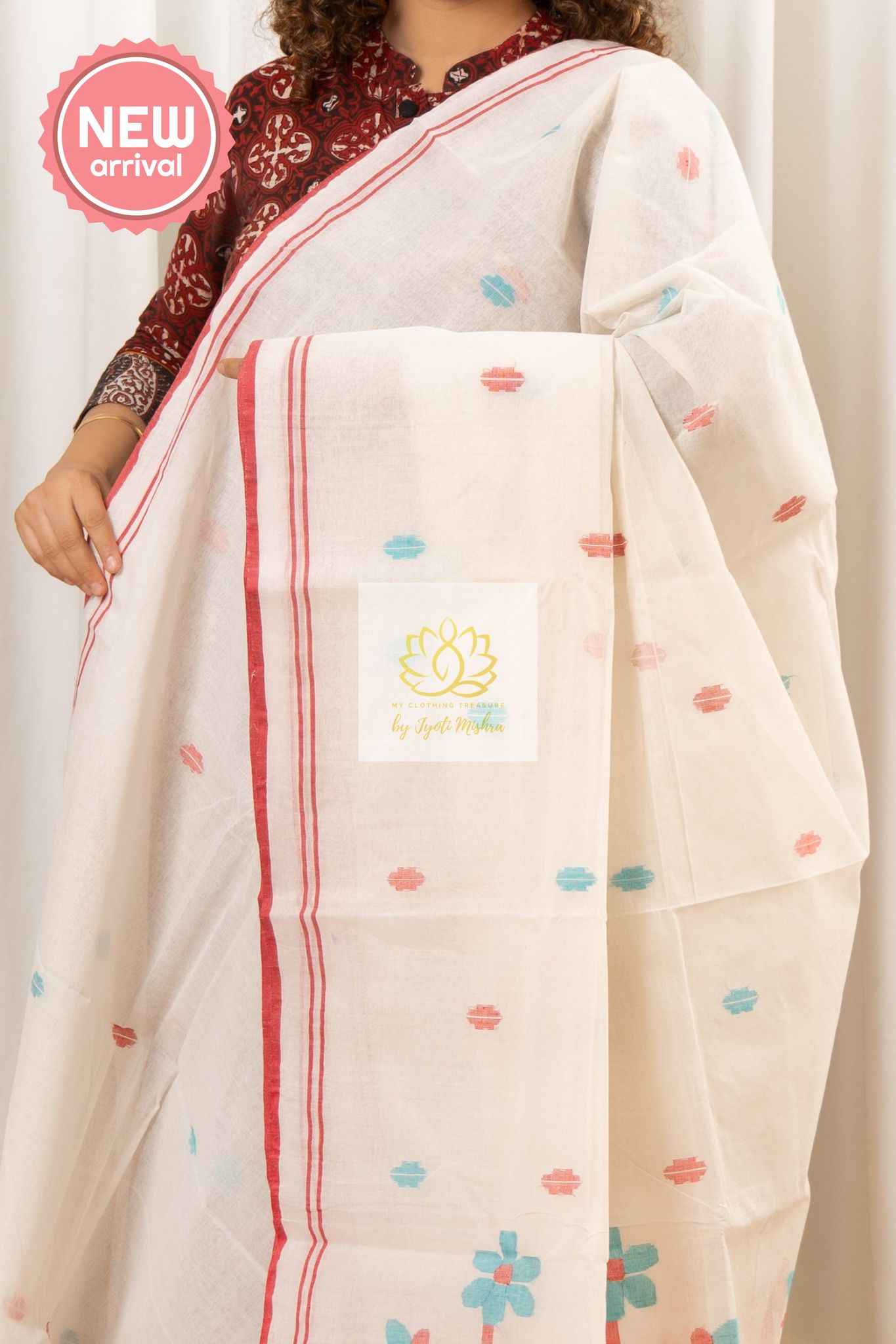Handwoven Pure Cotton Jamdani Saree- White