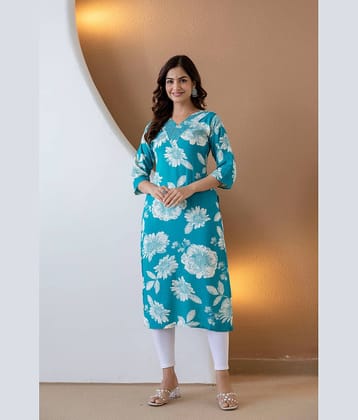 Kapadia Women Rayon Printed Straight Kurti ( Light Blue )