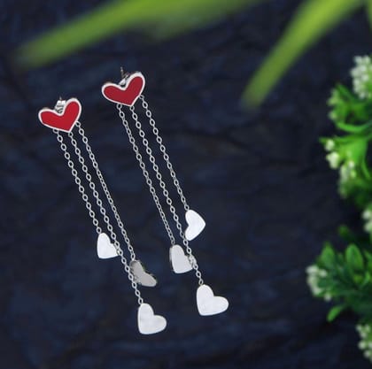 Stainless Steel Rosegold Plated Heart Shaped Chain Pearl Earring- STNER 2762
