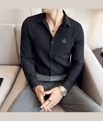 KITWELL Cotton Blend Regular Fit Popcorn Textured Full Sleeves Men's Casual Shirt - Black ( Pack of 1 )