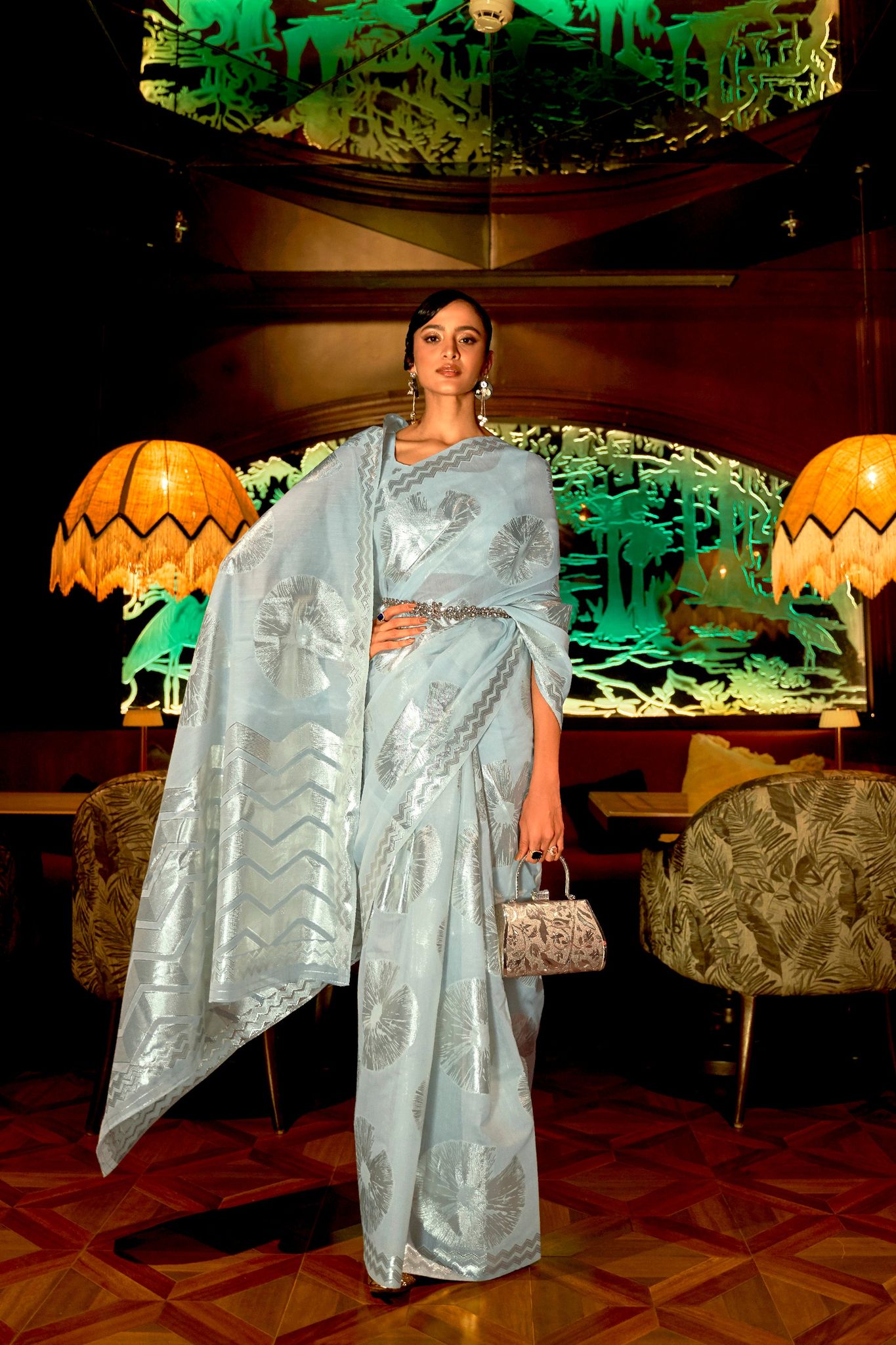 Sky Pure Silk Weaving Woven Banarasi Saree