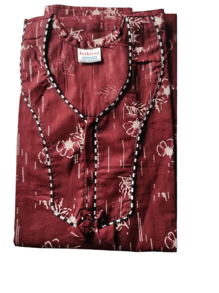 Women's Cotton Long Nighty/Maxi With Printed Design And Piping Detailing - Nightwear & Loungewear | Buy online on ZillyBuy