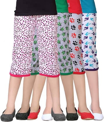 Sini Mini Pack of 4 Girls Cotton Capris ( Multicolor )